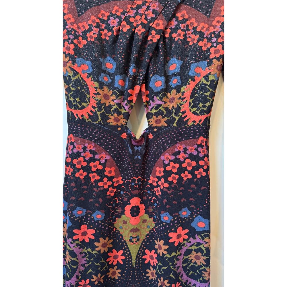 FREE PEOPLE Far Out Black Combo Maxi Dress Size Medium Dark Floral Cut Out Boho - Picture 6 of 13